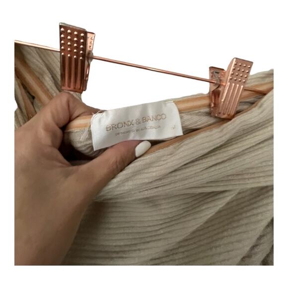 Bronx and Banco Amara Midi Dress Ruched Off the Shoulder Linen Neutral M/US 6 - Picture 11 of 16